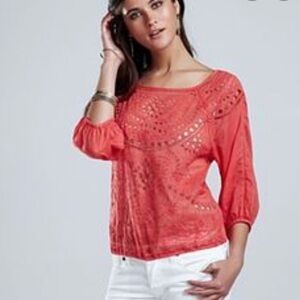 LUCKY BRAND•eyelet embroidered top
